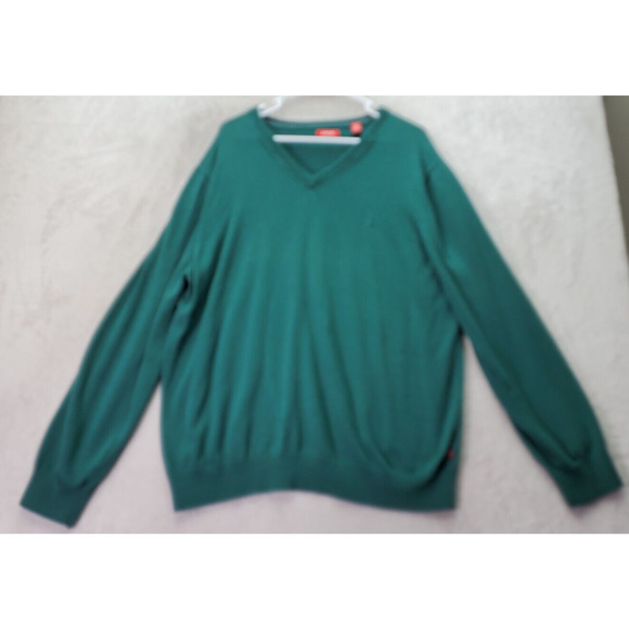 IZOD Sweater Mens Size XL Green Knit 100% Cotton Long Raglan Sleeve V‎ Neck Logo - Picture 1 of 9